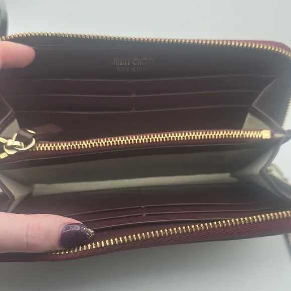 Jimmy Choo Metallic Gold & Burgundy Animal Print Long Wallet (VERY GOOD)COA❤️✨️